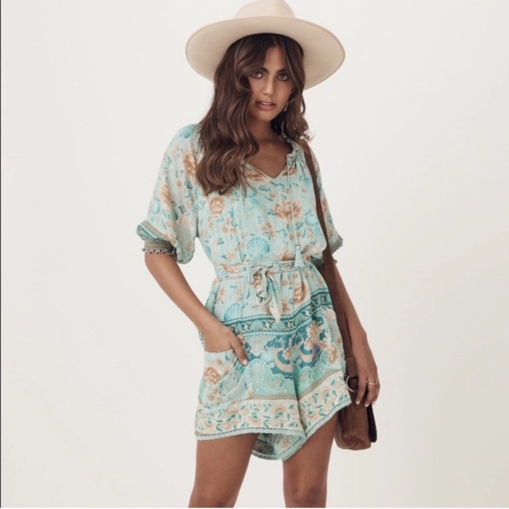 Spell | EUC Seashell Seafoam Romper in Siren Green | Sz XS (but fits S-M)